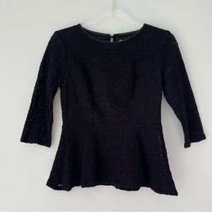 Anthropologie Moulinette Soeurs Black‎ Eyelet Lace Peplum Top Sz 4